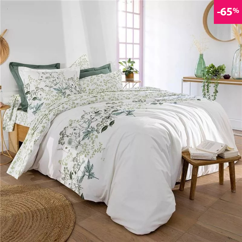Linge de lit percale motif végétal - BECQUET CRÉATION